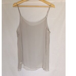 Beautiful People Camisole Tank Top Grey Sheer Spaghetti Strap Minimalist Silk L